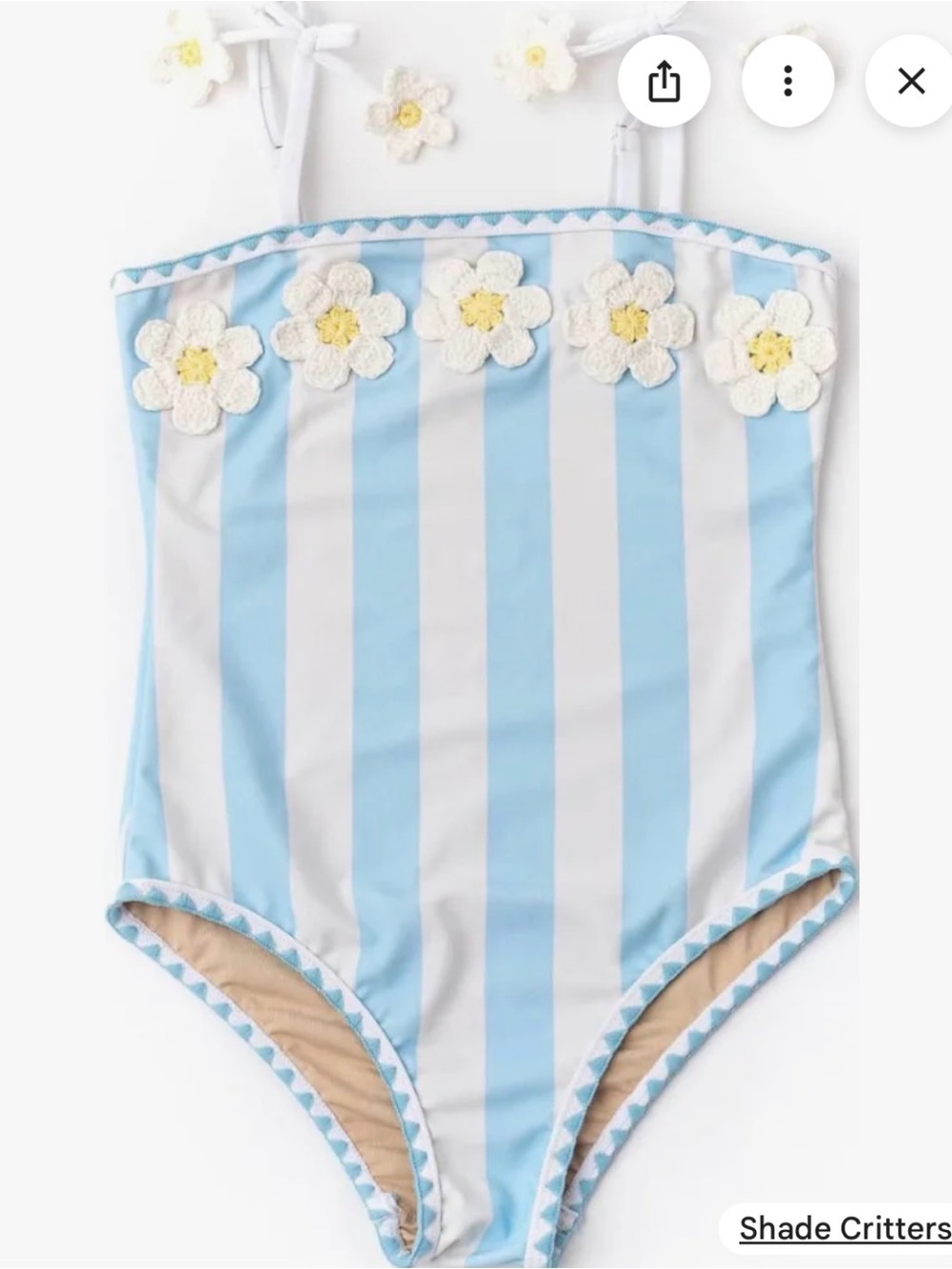 Girls' Blue & White Striped Daisy One-Piece Swimsuit